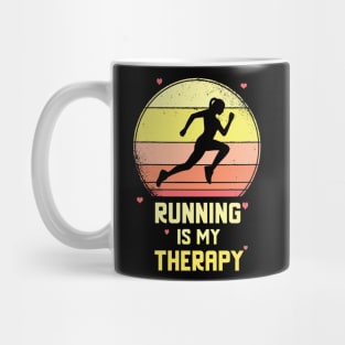 Running Is My Therapy Vintage Retro Motivational Mug